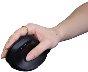 Female hand and arm shown holding a Computer Mouse as an example of Assistive Technology