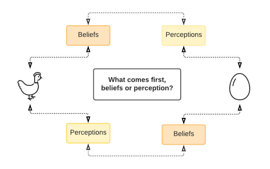 Diagram illustrating the Beliefs and perception: a chicken/egg conundrum