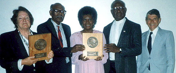 Human Rights Awards recipients, 1992. Barbara Hocking, James Rice, Bonita Mabo, Dave Passi, Ron Castan