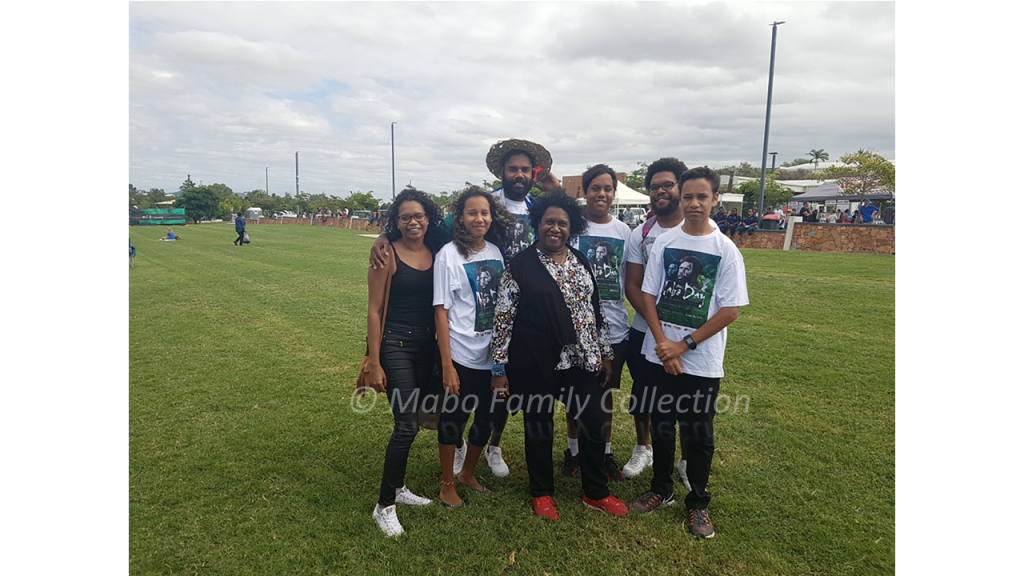 Gail Mabo and family pose together at Jezzine Barracks on Mabo Day