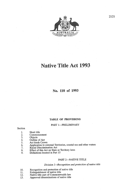First Page of the Native Title Act 1993