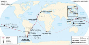 Map showing the route taken by the Magellan expedition