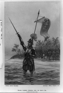 Nineteenth-century image depicting Vasco Nunez de Balboa reaching the Pacific