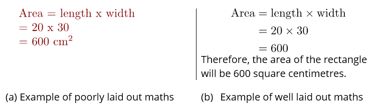 Comparison of bad laid out maths and good laid out maths
