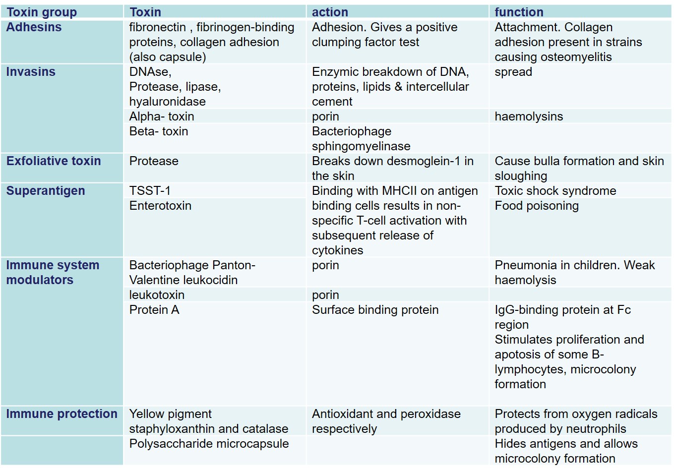 Virulence factors produced by the staphylococci