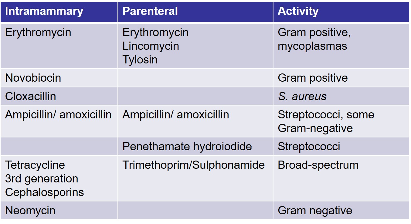 Antibiotics that can be used to treat mastitis in livestock