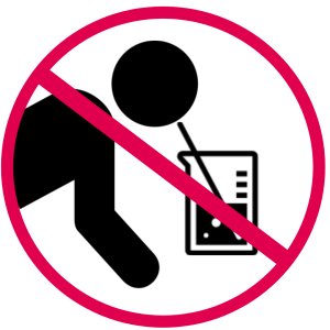 Icon of person using mouth the pipette with a cross through it to indicate not to do this.