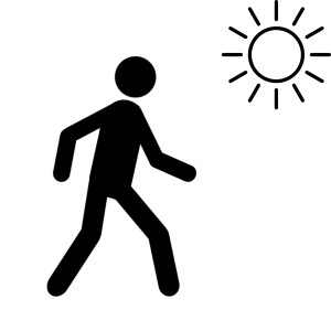 Icon of person walking with sun shining