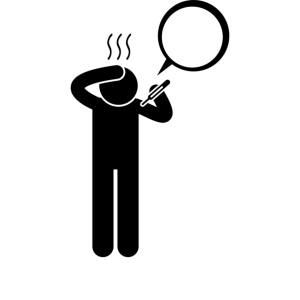 Icon of a person holding a thermometer, indicating they are sick