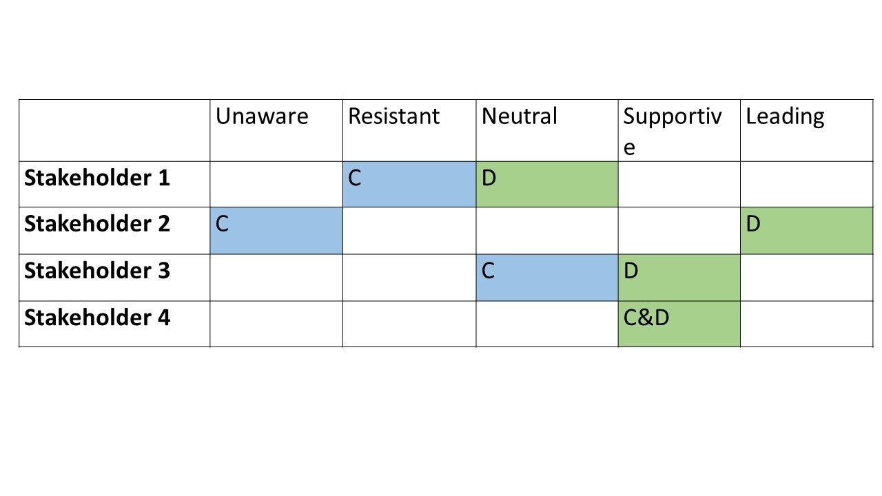 table showing an example of stakeholder engagement assessment matrix