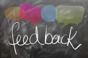 The word feedback written on blackboard