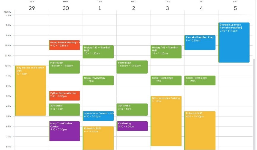 Online calendar coordinated by colour